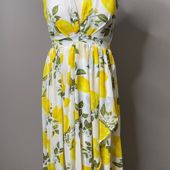 Maxi Lemon Print dress with crisscrossed back - Picture 4 of 12